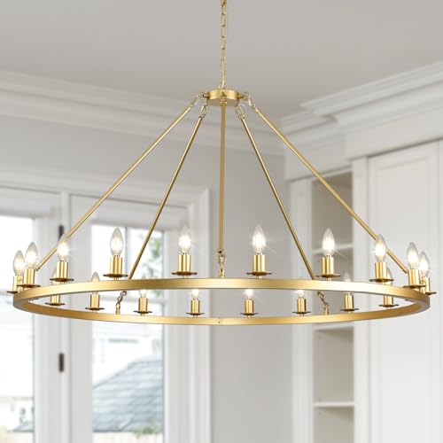 Large Gold Wagon Wheel Chandelier 48