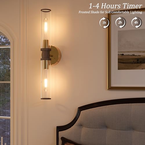 Gold & Walnut Wireless Battery Operated Wall Sconces with Remote