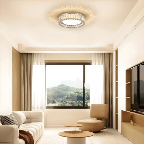 15 Inch Modern Chrome Crystal Flush Mount Chandelier