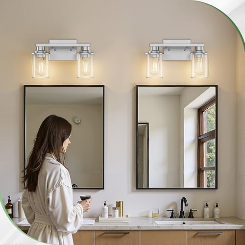 2 Light Nickel Bathroom Vanity Light Fixture Over Mirror