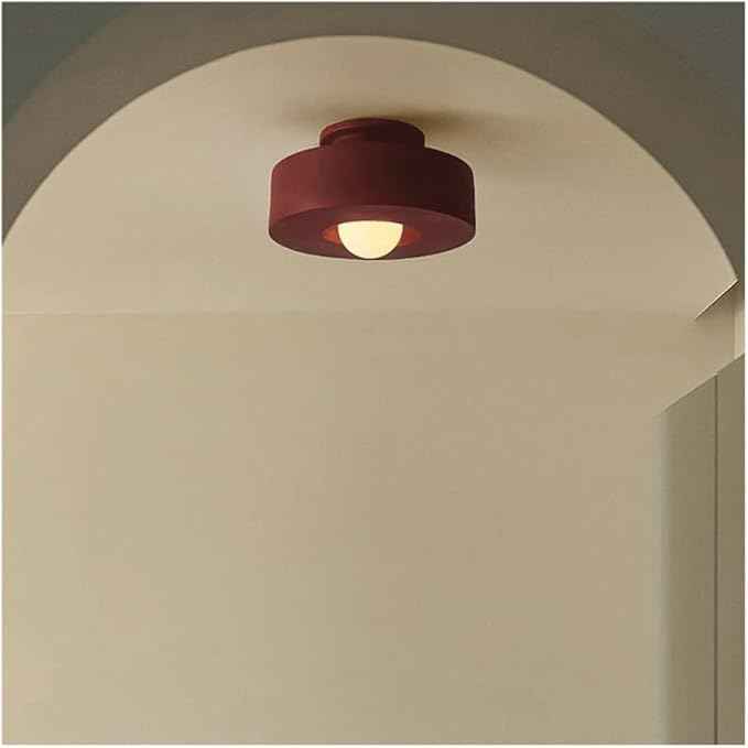 Japanese Wabi-sabi Style Resin Ceiling Light Fixture - 11.81 Inch Semi Flush Mount Ceiling Lighting for Hallway, Kitchen, Corridor, Bedroom, Entryway, Porch, Foyer(Red)