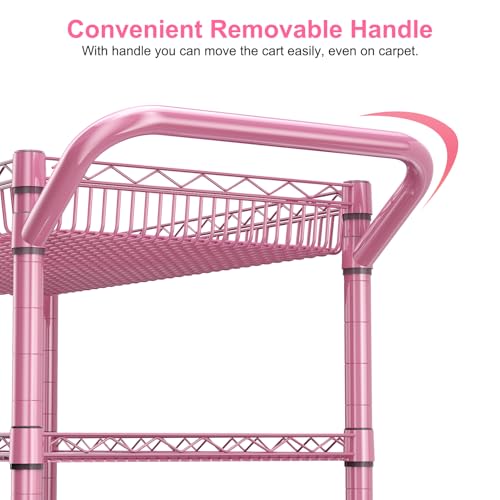 Pink Rolling Utility Cart with Wheels