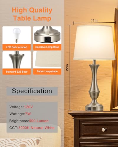 Upgraded Touch Lamps for Night Stands Set of 2 (2 Count)