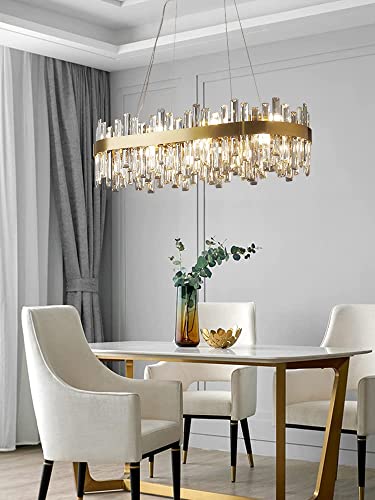 Modern Rectangular Gold Crystal Dining Chandelier Dimmable