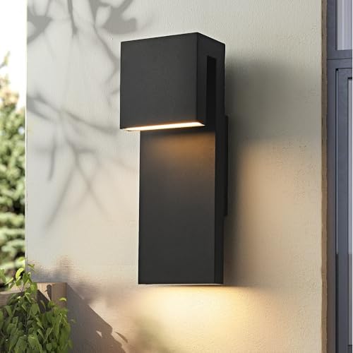 Modern LED Outdoor Wall Sconce 3000K 18W IP65 Waterproof Integrated LED Outdoor Wall Lights Anti Rust Black Porch Lights Exterior Lighting Outside Lights Fixture for Garage