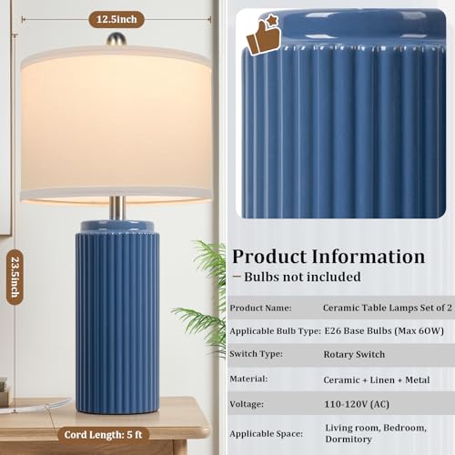23.5" Blue Ceramic Table Lamps Set of 2 (2 Count)