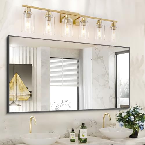 6 Light Gold Bathroom Light Fixtures Brushed Brass Vanity Light Over Mirror Modern Wall Lighting Sconces Wall Lamp for Bathroom