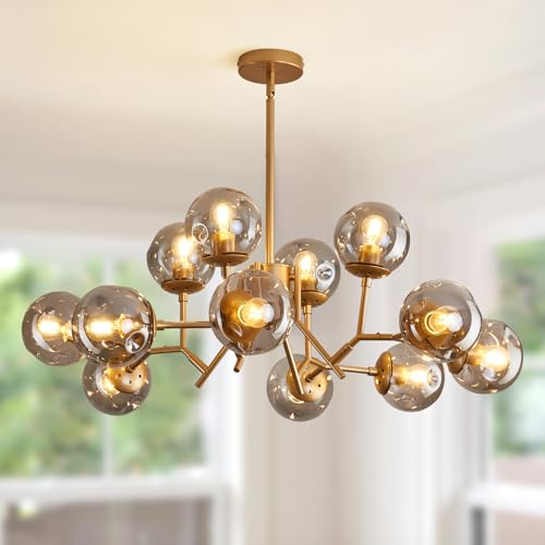 12 Light Modern Gold Sputnik Chandelier with Glass Globe