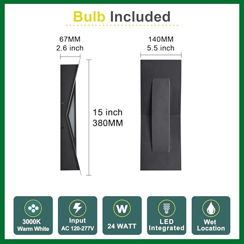 2 Pack LED Outdoor Wall Lights Dimmable (2 Count)