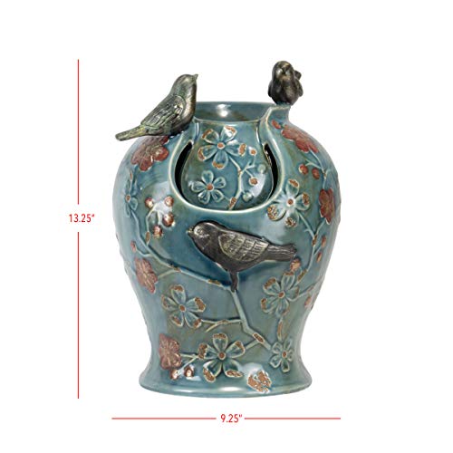 Blue Verdigris Bird Indoor Water Fountain with LED Light and Pump