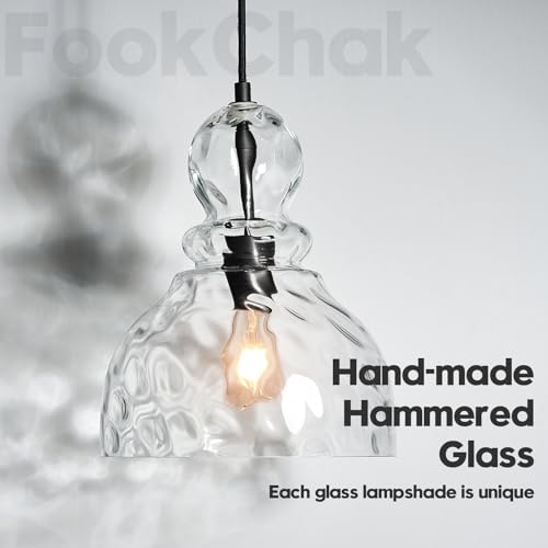 Hammered Glass Pendant Light for Kitchen Island Black Pendant Hanging Light 10inch Large Glass Pendant Lights for Kitchen Sink Dining Room Hallway Entrance