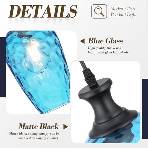 Blue Glass Pendant Lights Kitchen Island (2 Count)