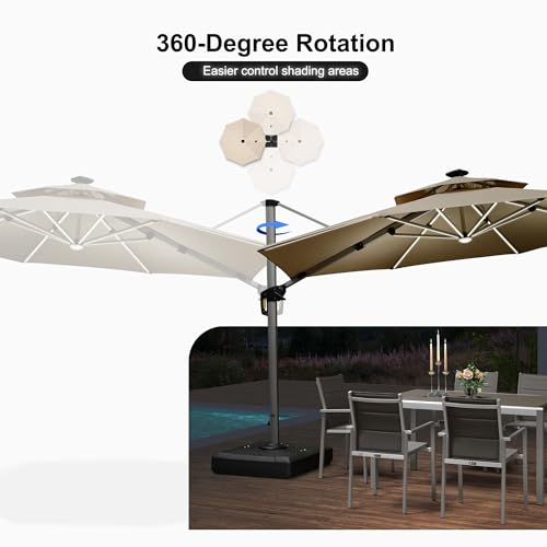 Cantilever Umbrella 12ft Solar LED Light Double Top (12 Feet)