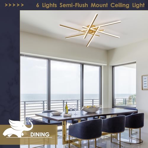 Gold Semi Flush Mount Ceiling Light Modern 6