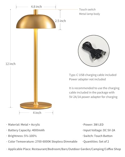 12" Cordless Table Lamps Set of 2 (2 Count)