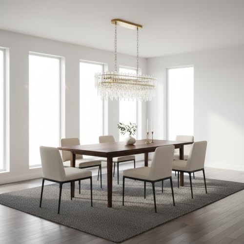 Modern Rectangular Crystal Chandelier Gold Finish Linear Pendant 10