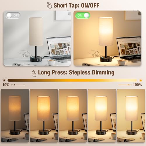 Beige Touch Bedside Lamp for Bedroom