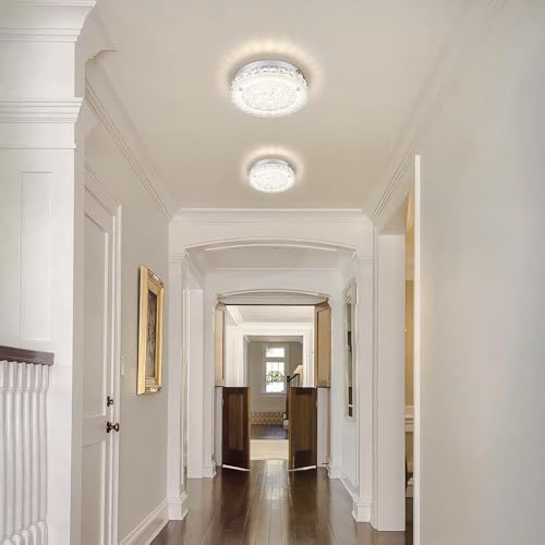 Modern Crystal Flush Mount Ceiling Light 4000K LED Flush Mount Crystal Ceiling Light Dimmable Small Chandelier for Closet Bathroom Staircase Dining Room Laundry Kitchen Foyer Hallway 8.3"