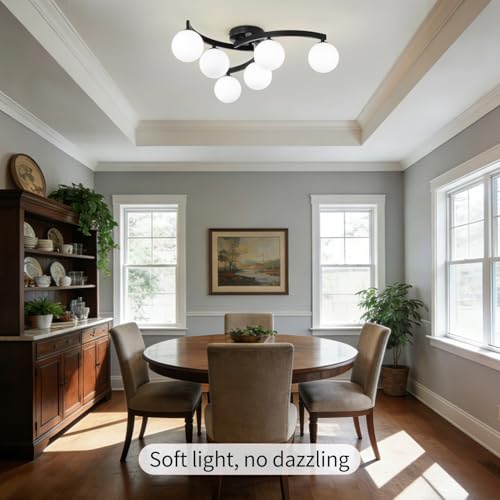 Modern Mid Century Black Glass Globe Semi Flush Mount Ceiling Light Fixture