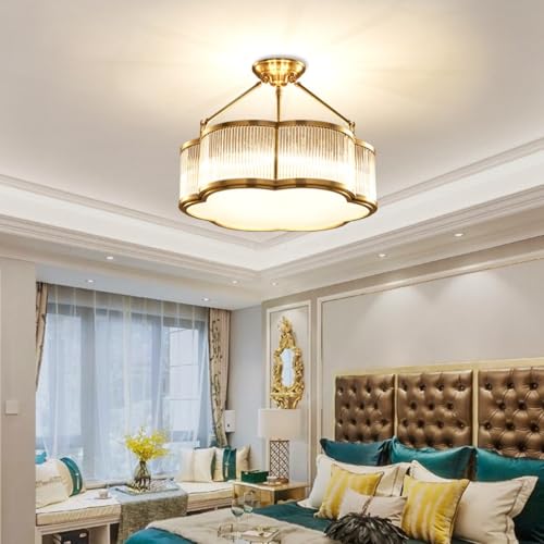24 in Large Semi Flush Brass Chandelier for Living Room Bedroom