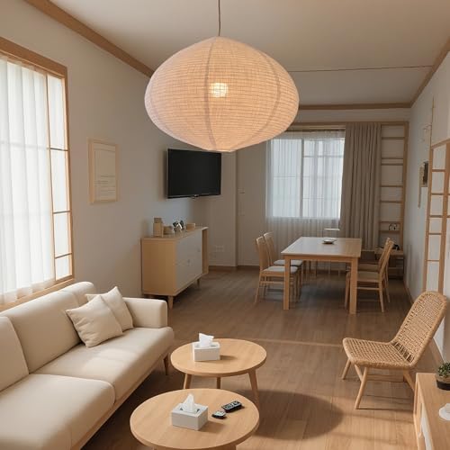 2PCS Hanging Lamp shade oval Can replace White Paper Lanterns 20INCH Linen Pendant Lampshade Handmade Hanging Lantern Minimalist White Suitable for the Living room Bedroom Kitchen (2 Count)