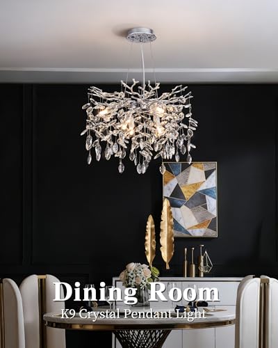Modern Tree Branch Crystal Chandelier Luxury Silver Crystal Pendant Lighting 18" Contemporary 6 (6 Count)