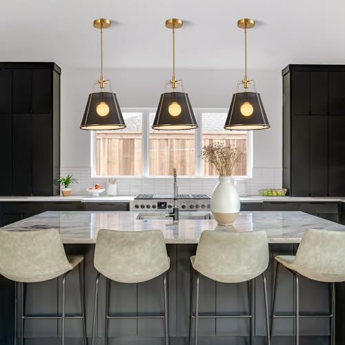 Modern Pendant Light Fixtures with 13" Black Linen Fabric Shade