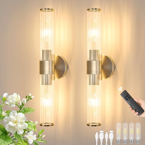Sand Nickel Battery Operated Wall Sconces Set of Two (2 Count)
