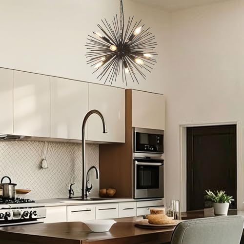 20in 9 Light Black Sputnik Chandelier Vintage Modern Starburst