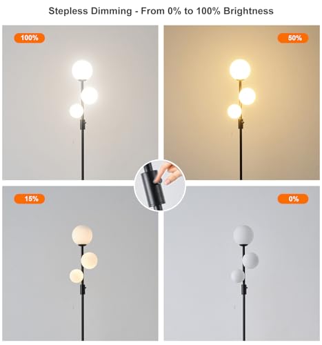 Upgraded Dimmable 3 Globe Mid Century Modern Floor Lamp