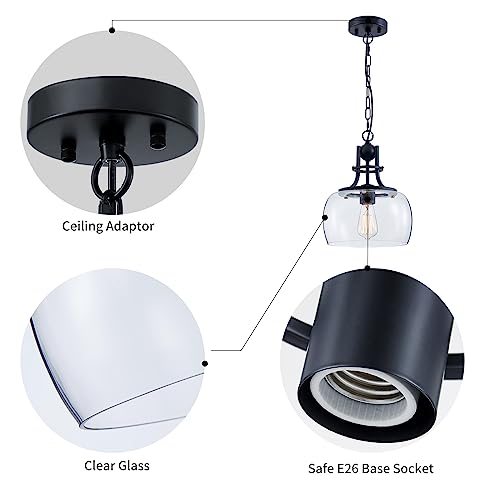 Chandelier Rustic Farmhouse Industrial Round Ceiling Pendant LED Light Fixture with Clear Glass Shades for Dining Room Kitchen Island Foyer Entryway