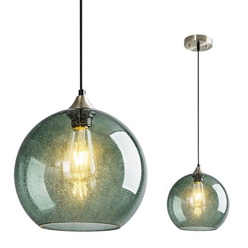 Gray Green Glass Pendant Lights Kitchen Island Lighting Globe Pendant Light Fixtures Modern Pendant Lighting for Kitchen Island Bedroom Living Dining Room Light Fixture