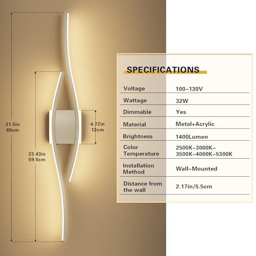 Bathroom Vanity Light Modern Bathroom Lighting Fixture Over Mirror Brushed Nickel 5CCT Dimmable Led Bath Vanity Light Bar 31.5 Inch