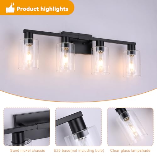 4 Light Bathroom Light Fixtures Black
