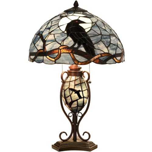 L10954 Raven Tiffany Style Stained Glass Table Lamp