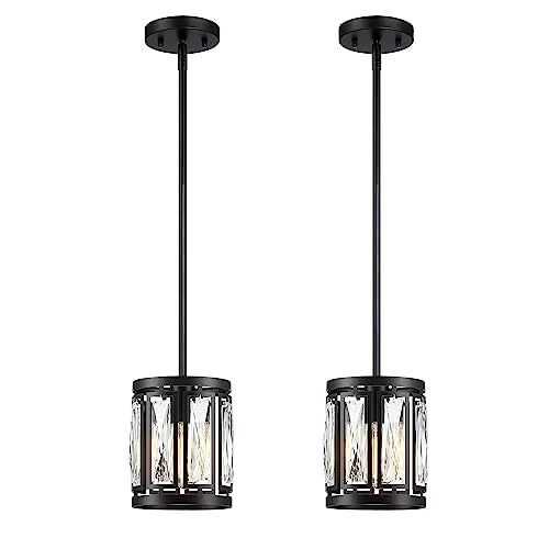 2 Pack Black Pendant Lights for Kitchen Island Mini Crystal Chandelier