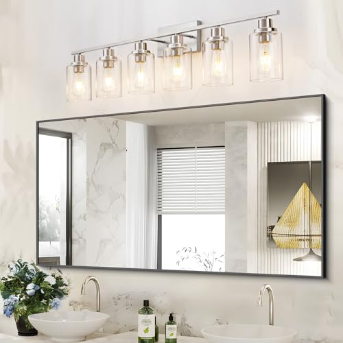 6 Light Bathroom Light Fixtures Brushed Nickel Vanity Light Over Mirror Modern Farmhouse Wall Lighting Sconces Wall Lamp for Bathroom