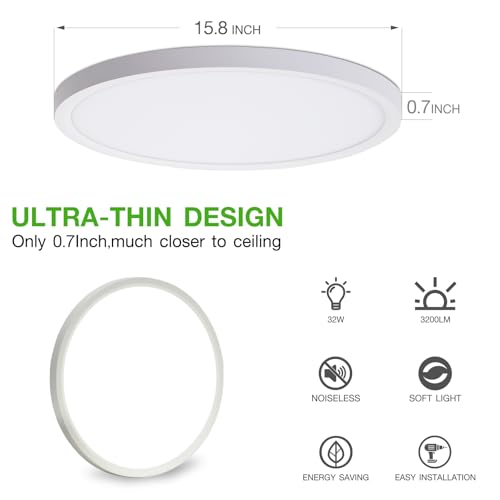 15.8 Inch White LED Flush Mount Ceiling Light Fixture (2 Count)