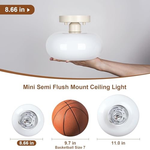 Mid Century Modern Cream White Semi Flush Ceiling Light 8.66 Inch