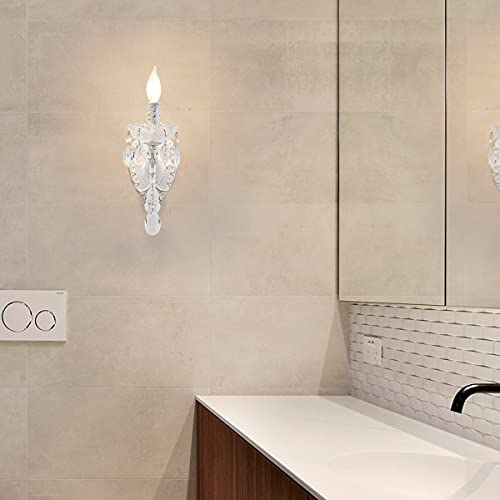 Crystal Wall Sconce Distressed White Vintage Wall Chandelier