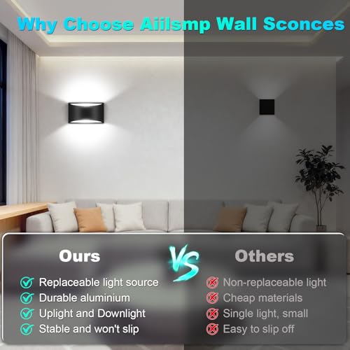 Black Modern LED Wall Sconce Hardwired Indoor Wall Lights Set of 2