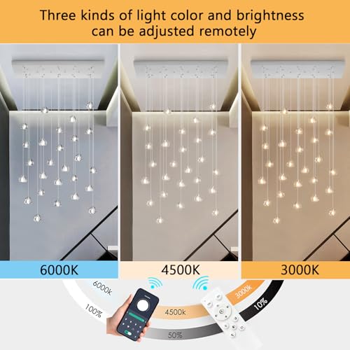 LED Rectangular Chandeliers for Ding Room Light Dimmable Living Room High Ceiling Pendant Lights Fixtures Lighting 138in Long Foyer Entryway Lighting Silver