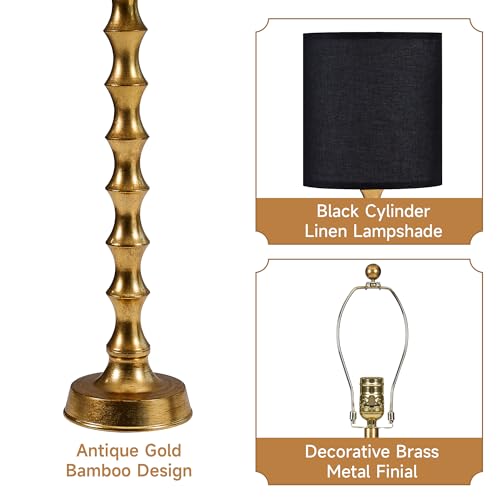 30.5" Gold Buffet Lamps Set of 2 with Black Shade (2 Count)
