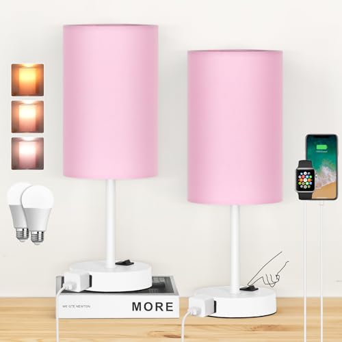 13.8'' Pink Small Table Lamp Set of 2 for Bedroom Bedside (2 Count)