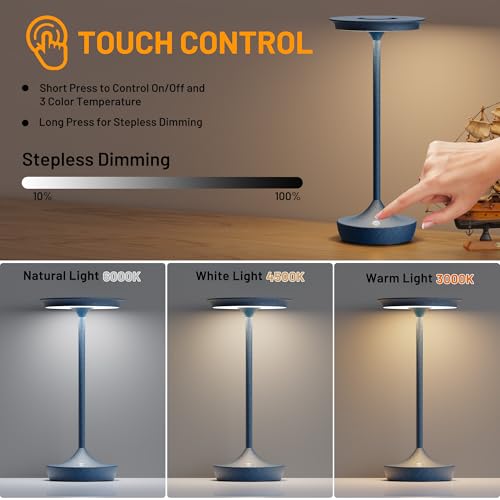LED Cordless Table Lamp 6000mAh Rechargeable Battery Outdoor Light Blue