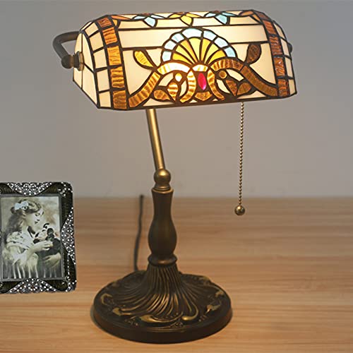 Tiffany Style Bankers Table Lamp Stained Glass Piano Desk Lamp Vintage Bedroom Bedside Lamp for Study
