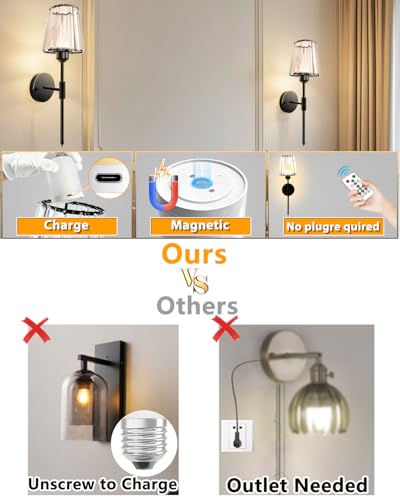 19.3 Inch Crystal Battery Operated Wall Sconces Set of 2