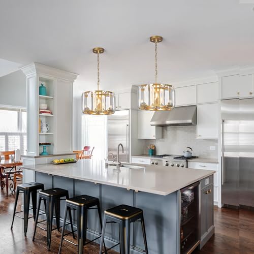 Gold Modern Crystal Chandeliers Round Farmhouse Pendant Light Semi Flush Mount Ceiling Light Fixture for Bedroom Dining Room Kitchen Island Living Room Foyer Hallway