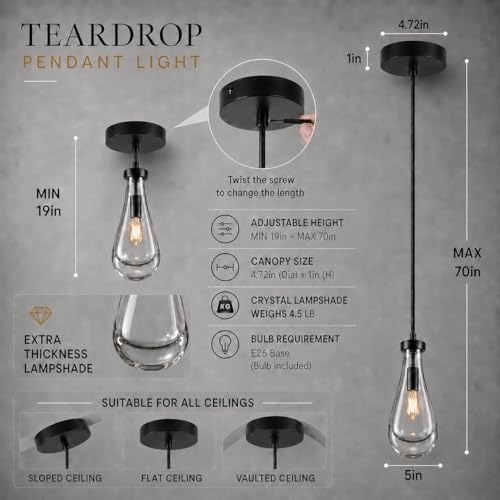 Modern Teardrop Crystal Pendant Light (Black / 1-Light)