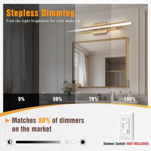 Modern Gold Vanity Light Bathroom Wall Light Fixtures Over Mirror 35 Inch Long Dimmable 3